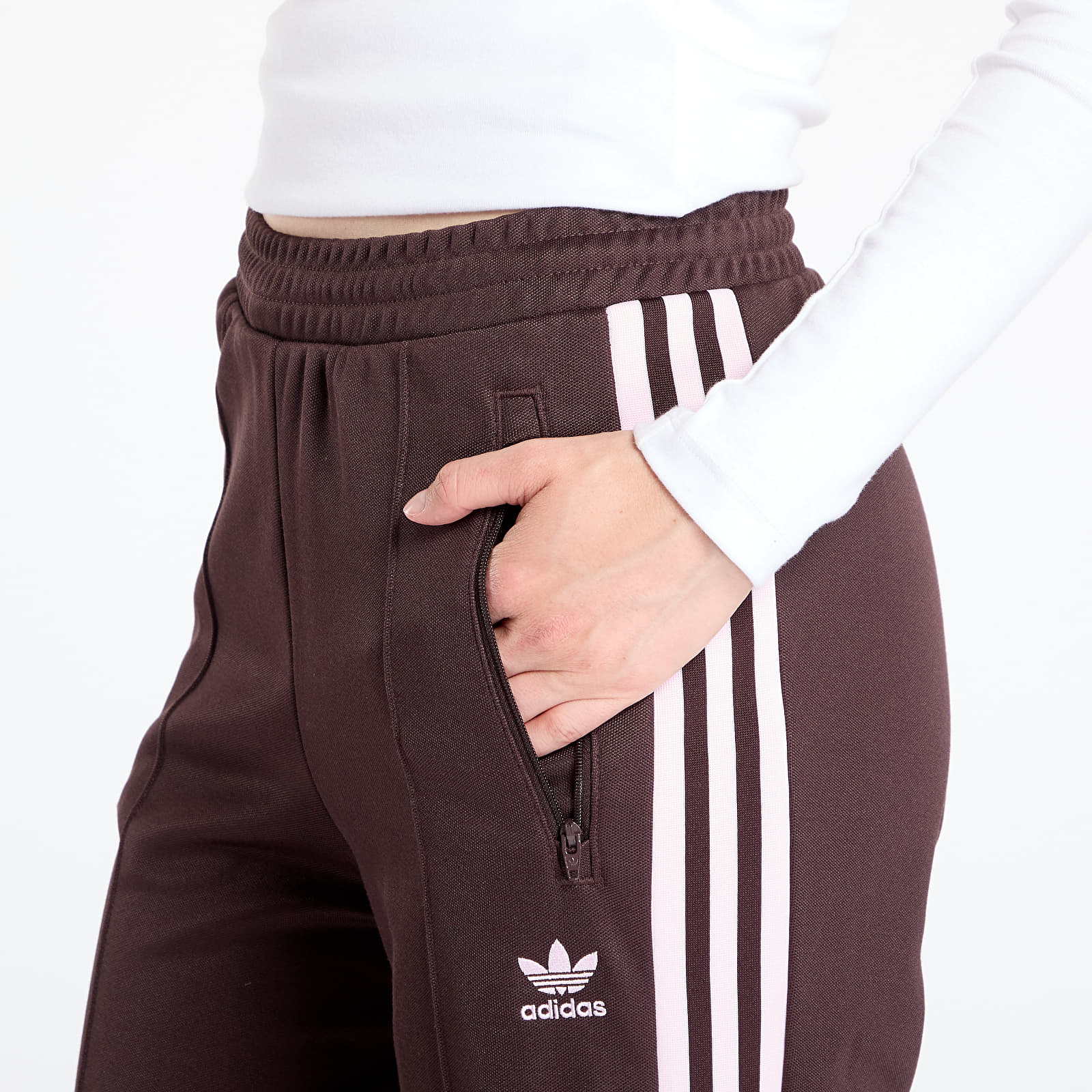 Women's trousers adidas Beckenbauer Track Suit Pants Shadow Brown/ Cream White/ Noble Maroon