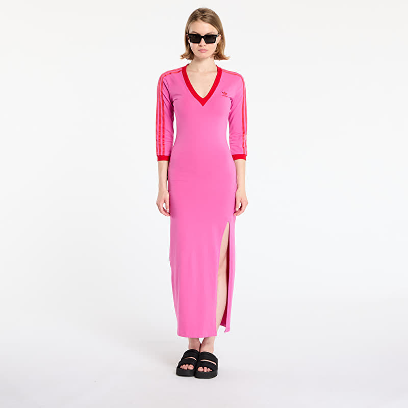 adicolor classics 3-stripes v-neck maxi dress Women's dresses adidas Semi Lucid Fuchsia (JY2941) Pink