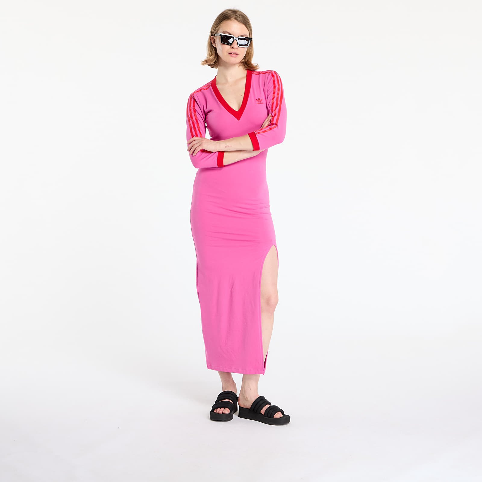 Vestidos de mujer adidas Adicolor Classics 3-Stripes Maxi Dress Semi Lucid Fuchsia