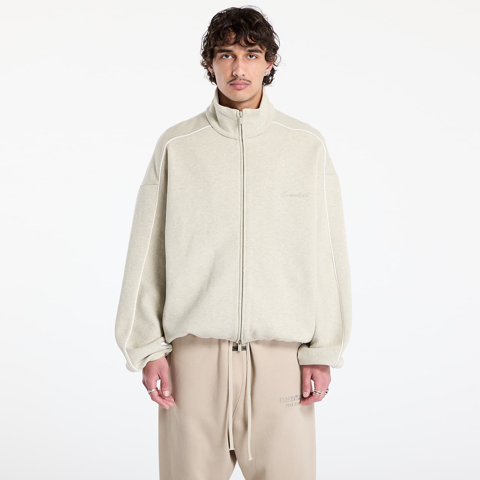Mikiny Fear of God Essentials Modern Track Jacket Heather Stone/ Cloud White