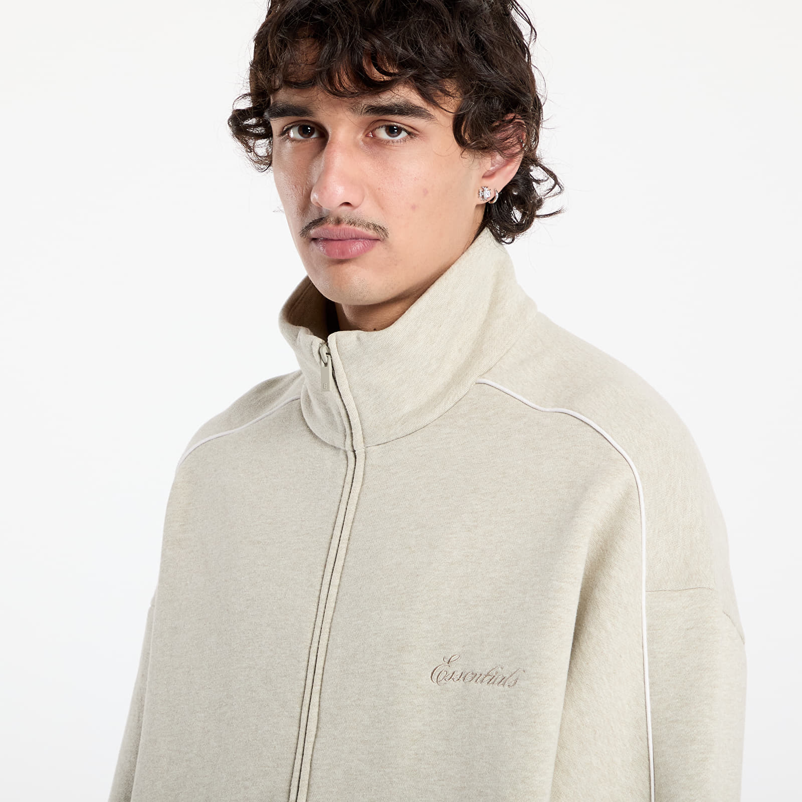 Mikiny Fear of God Essentials Modern Track Jacket Heather Stone/ Cloud White