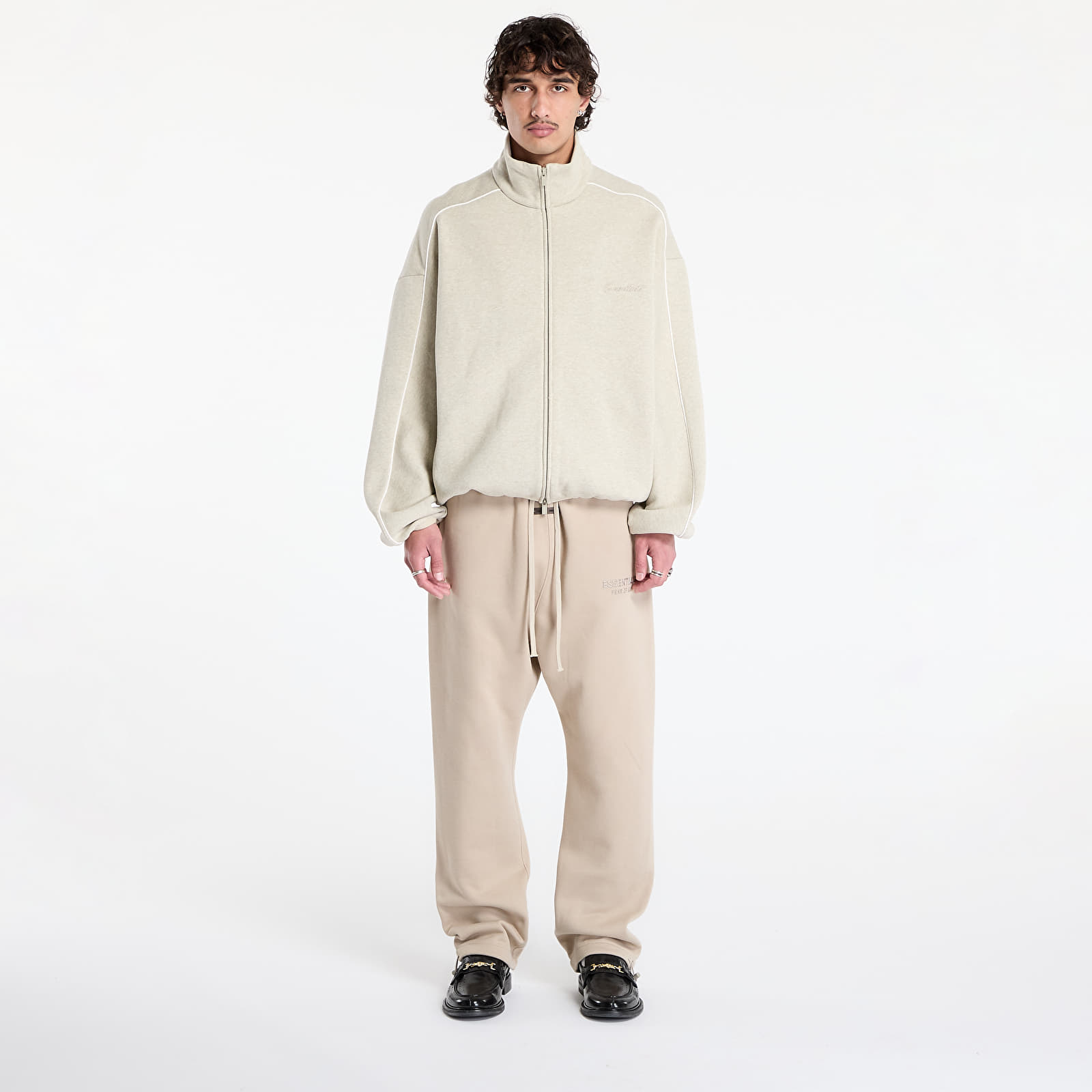 Mikiny Fear of God Essentials Modern Track Jacket Heather Stone/ Cloud White