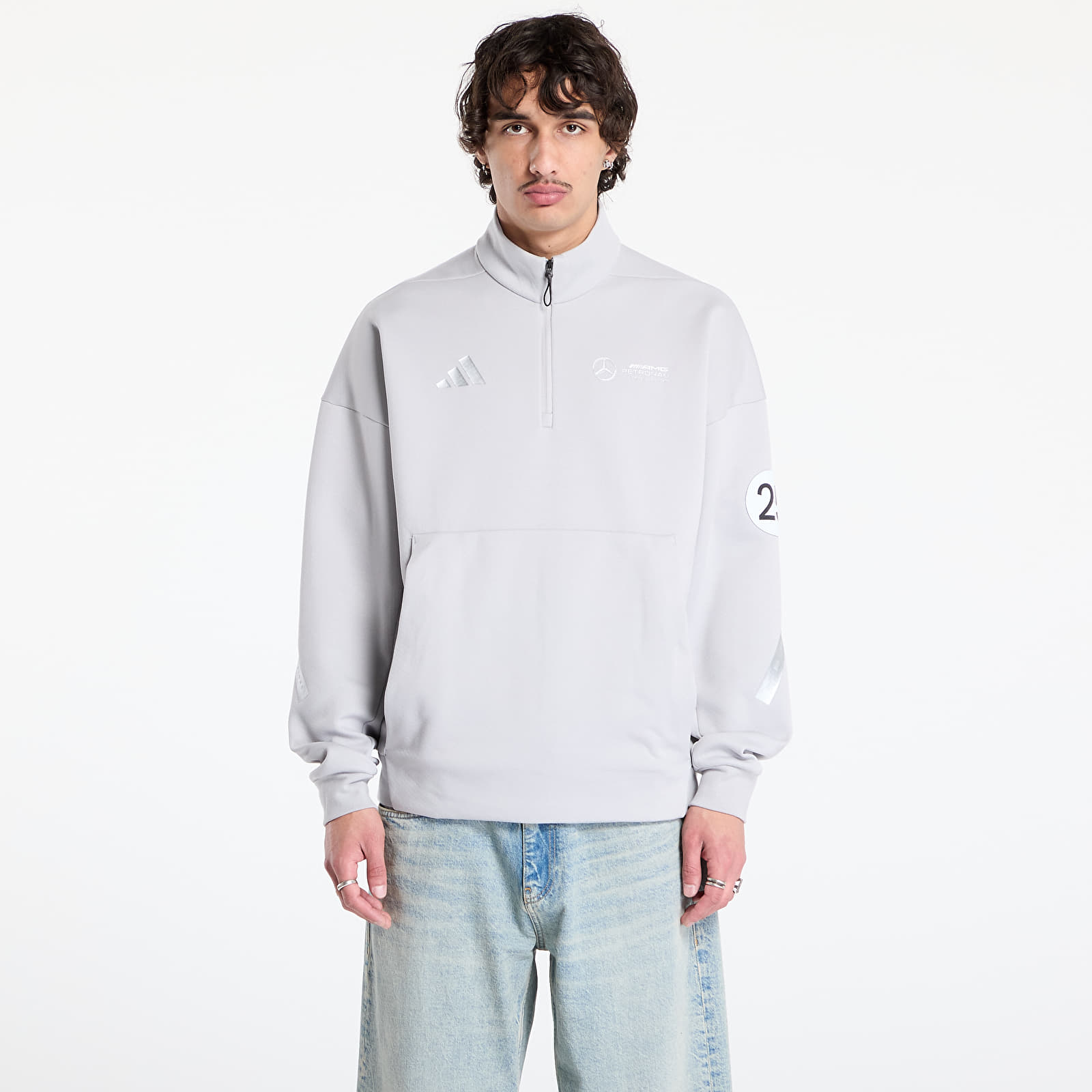Mikiny adidas x Mercedes Silver Half Zip Grey Two