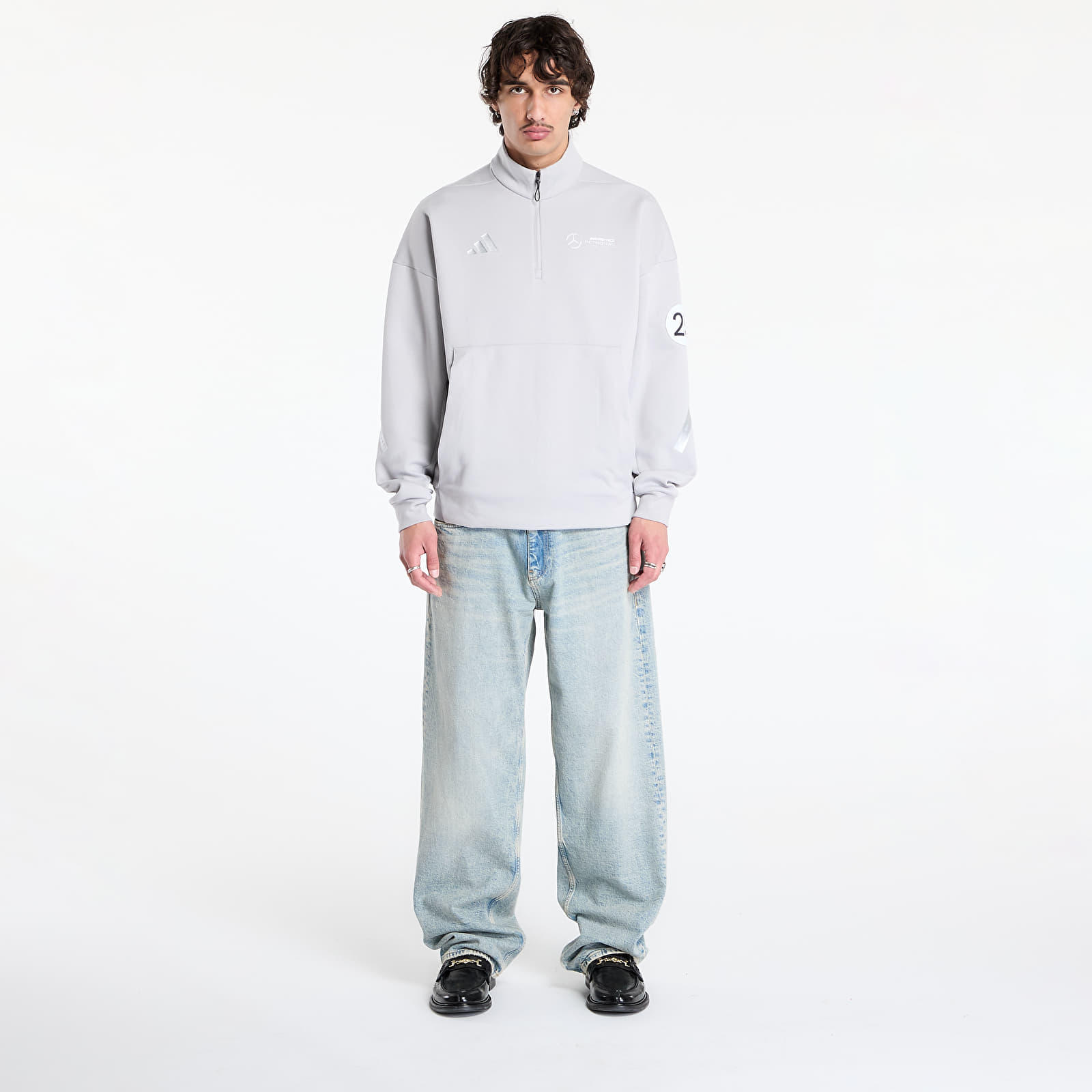 Mikiny adidas x Mercedes Silver Half Zip Grey Two