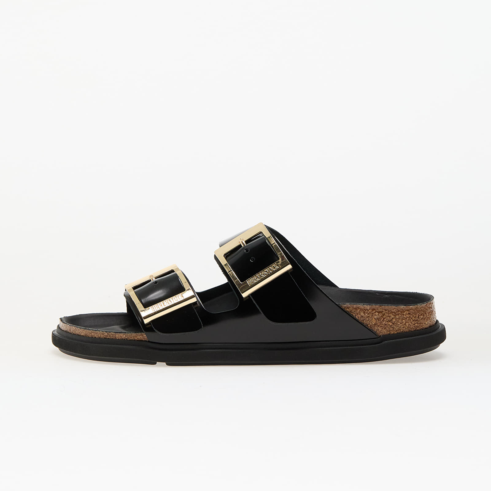Skor för kvinnor Birkenstock Arizona Droplet Buckle Natural Leather Patent High-Shine Black
