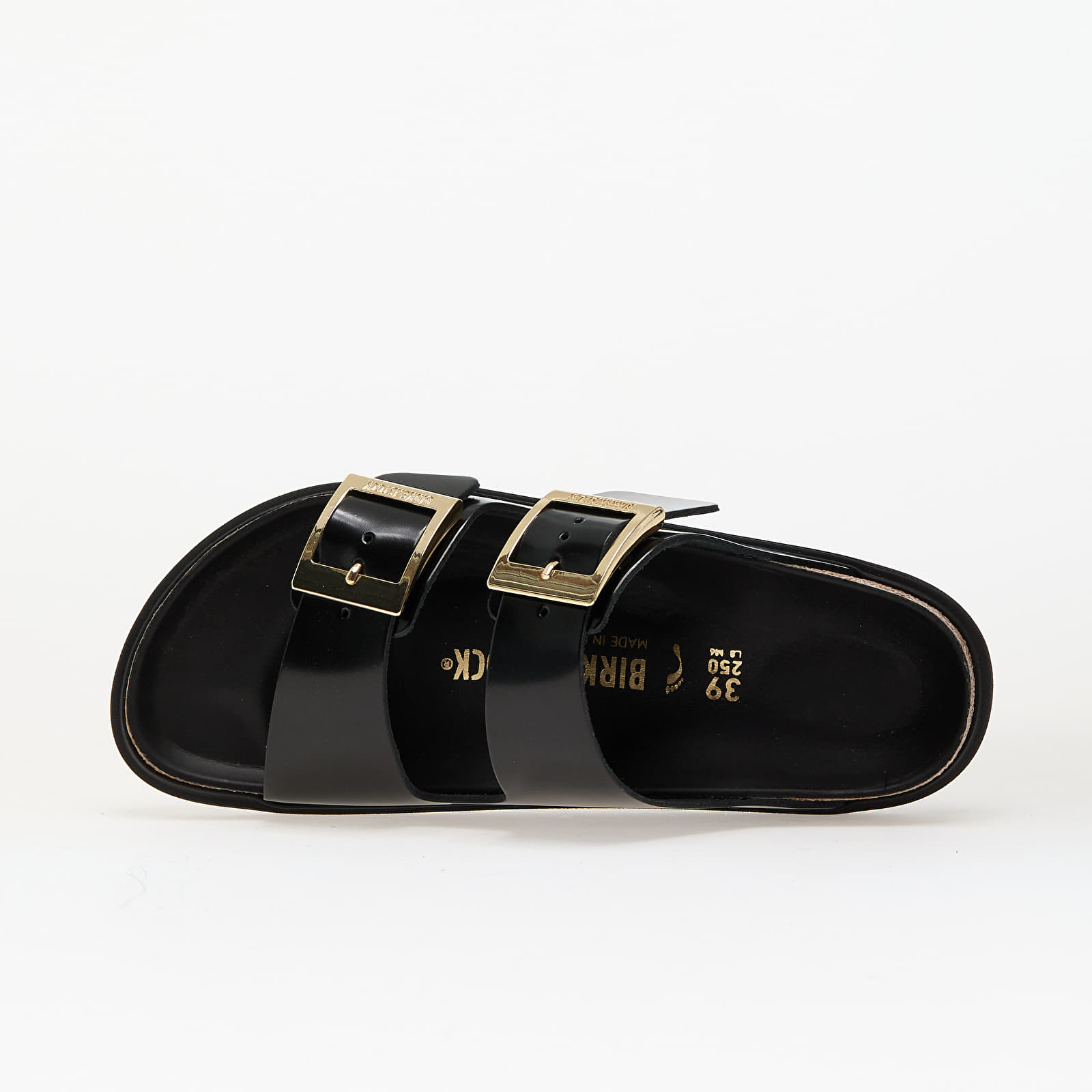 Skor för kvinnor Birkenstock Arizona Droplet Buckle Natural Leather Patent High-Shine Black