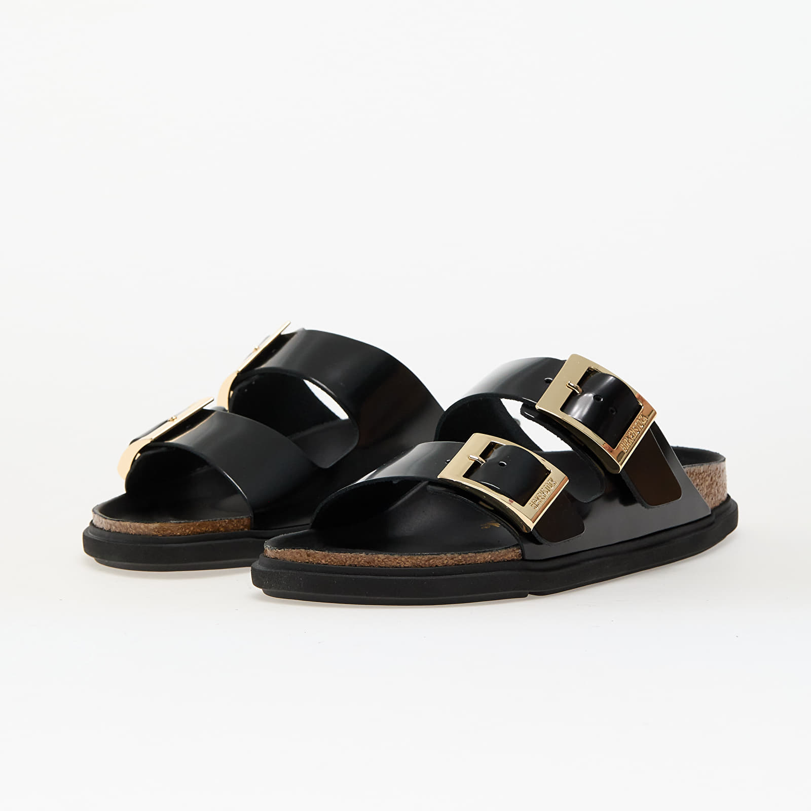 Skor för kvinnor Birkenstock Arizona Droplet Buckle Natural Leather Patent High-Shine Black