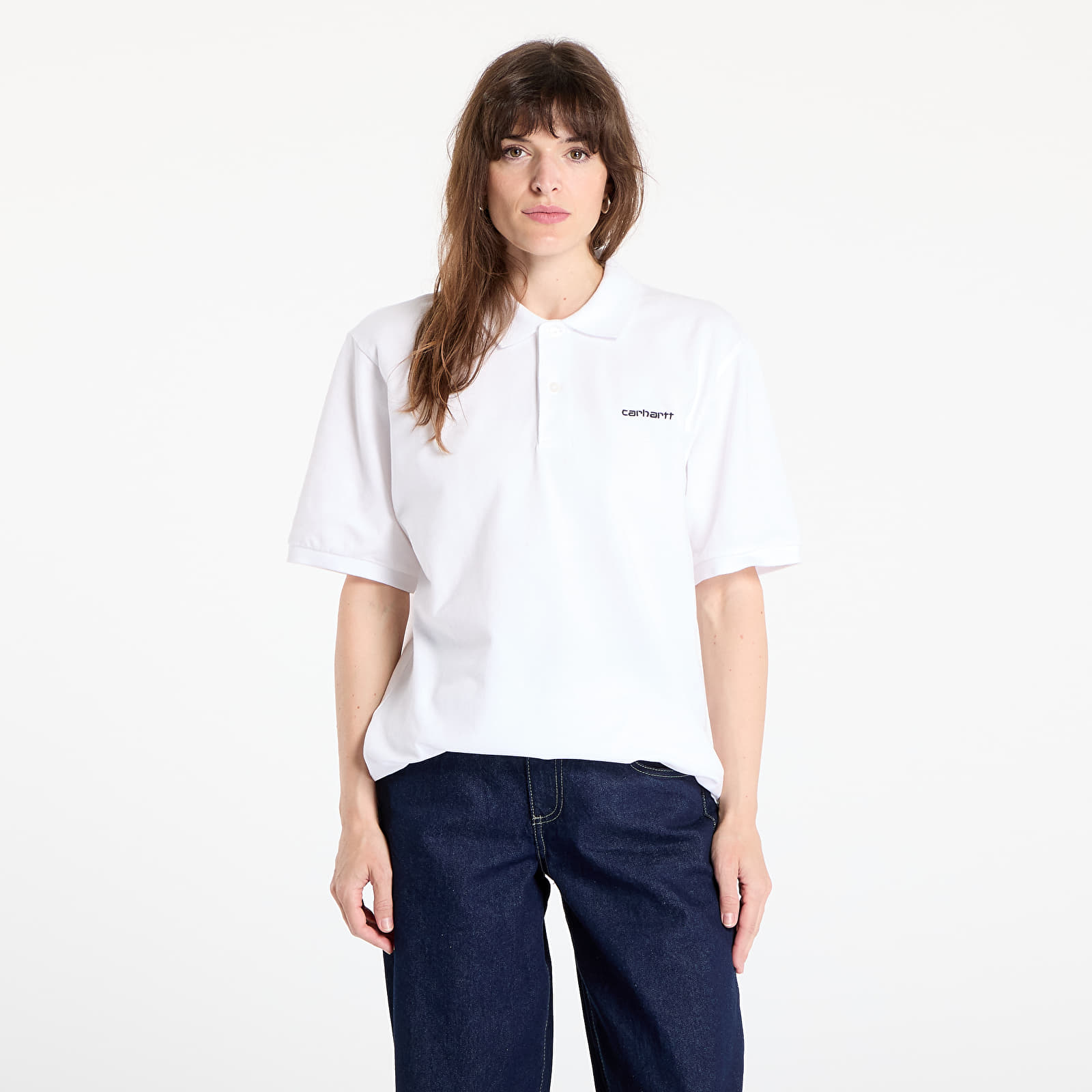 Pánske tričká Carhartt WIP S/S Carhartt Script Polo UNISEX White/ Black