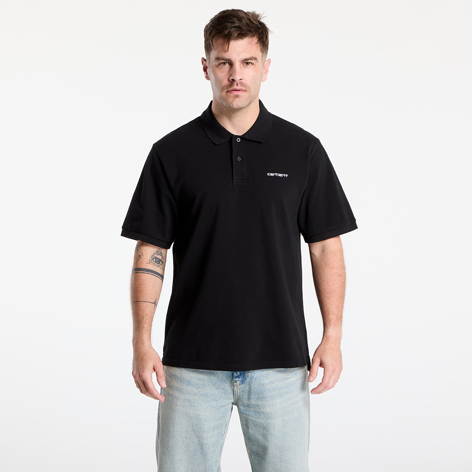 T-särgid Carhartt WIP S/S Carhartt Script Polo UNISEX Black/ White