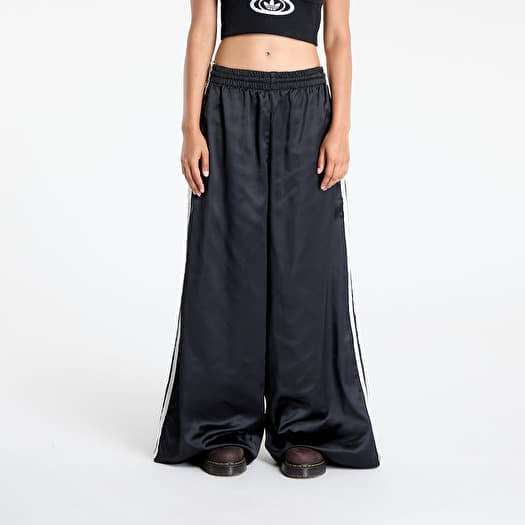 adidas Originals Satin Wide Leg Tracksuit Bottoms Ruffle 3-Stripes Black