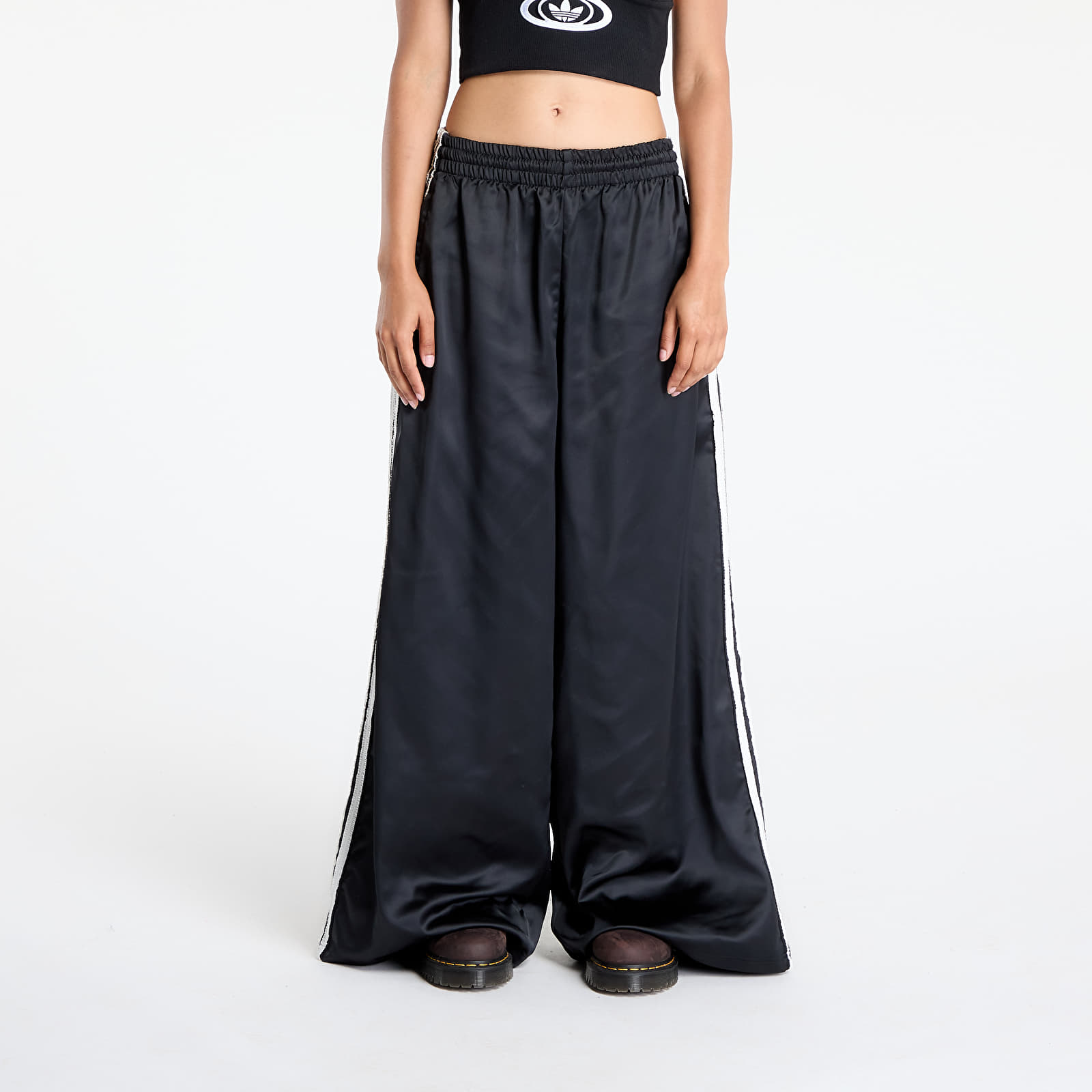 Kalhoty adidas Originals Satin Wide Leg Tracksuit Bottoms Ruffle 3-Stripes Black