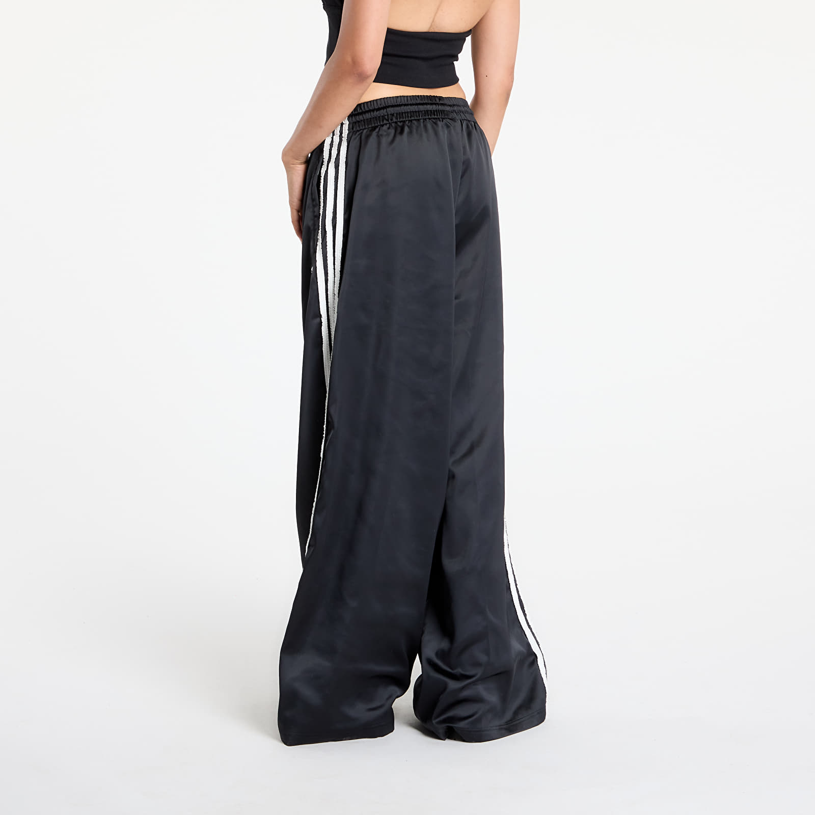 Kalhoty adidas Originals Satin Wide Leg Tracksuit Bottoms Ruffle 3-Stripes Black