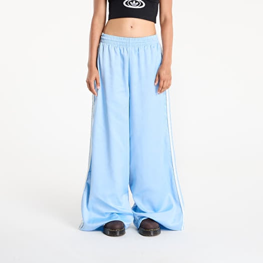 adidas Originals Satin Wide Leg Tracksuit Bottoms Ruffle 3-Stripes Clear Sky