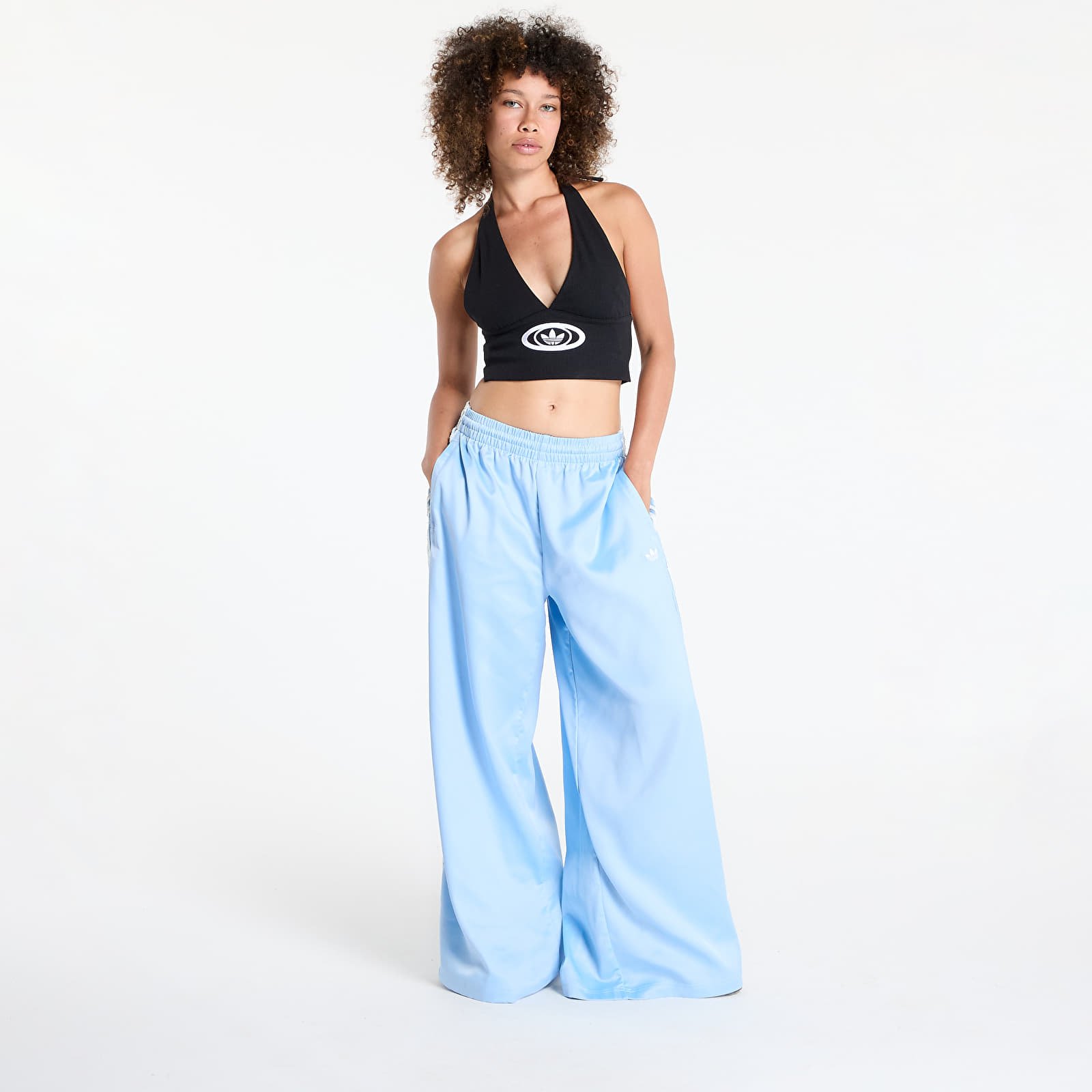 Pants adidas Originals Satin Wide Leg Tracksuit Bottoms Ruffle 3-Stripes Clear Sky