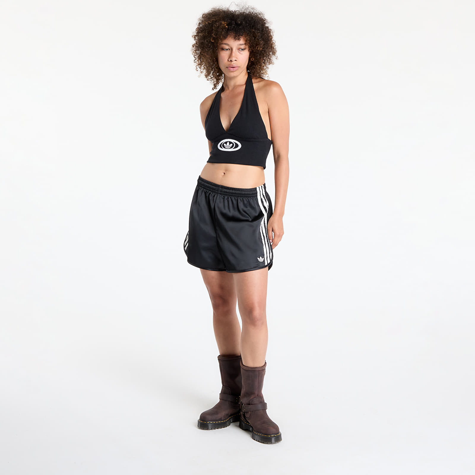 Šortky adidas Originals Satin Shorts Ruffle 3-Stripes Black