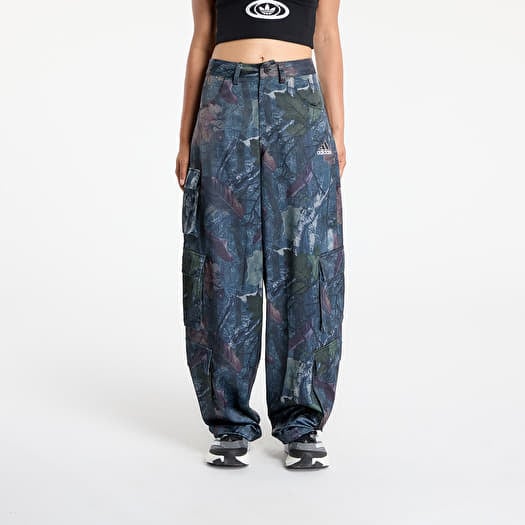 adidas Originals Leaf Camo Print Satin Cargo Joggers Black/ White