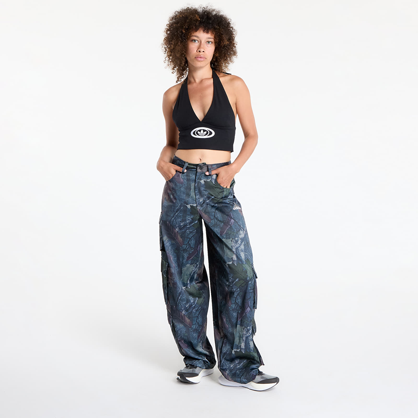 Kalhoty adidas Originals Leaf Camo Print Satin Cargo Joggers Black/ White