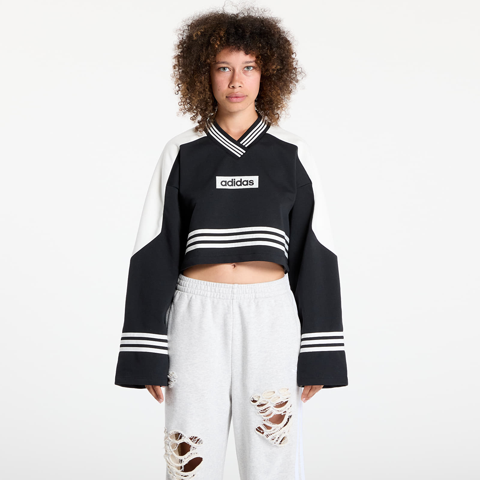 Mikiny adidas Blocking Crewneck Sweatshirt Black/ Off White