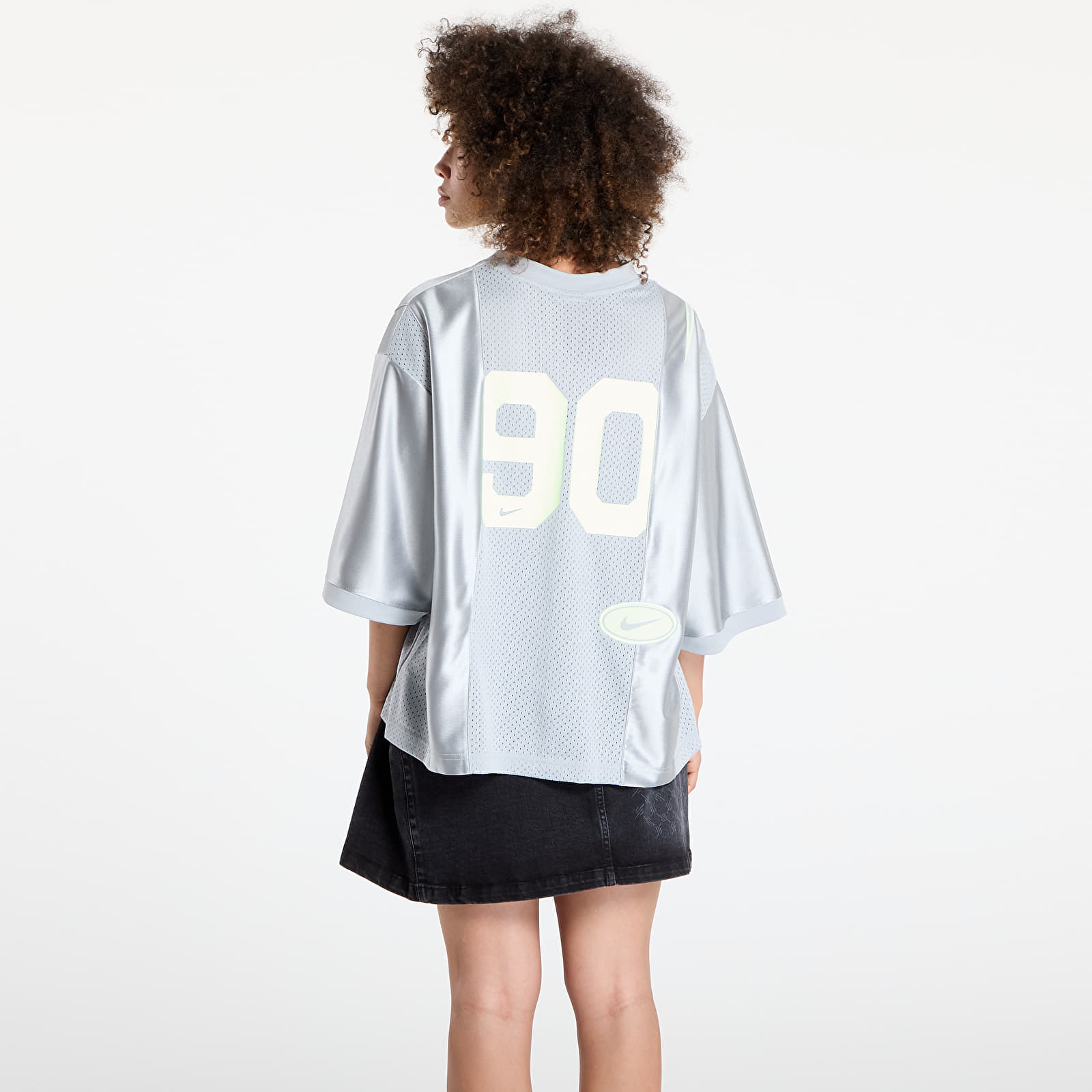 Camisetas de mujer Nike Sportswear Street Women's Oversized Short-Sleeve Graphic Jersey Lt Smoke Grey/ Barely Volt