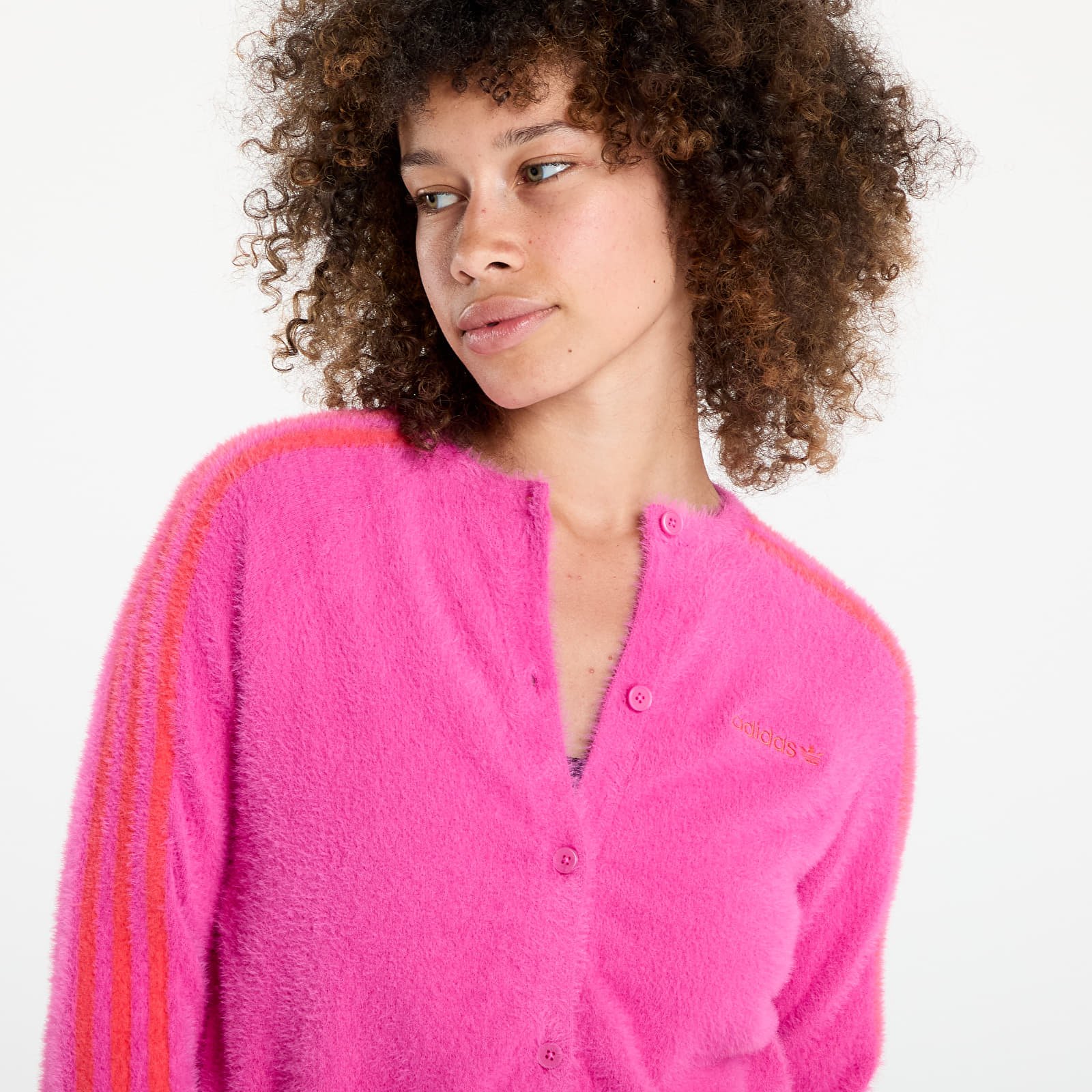 Naiste kapuutsid ja kampsunid adidas Fluffy Knitted Cardigan Semi Lucid Fuchsia