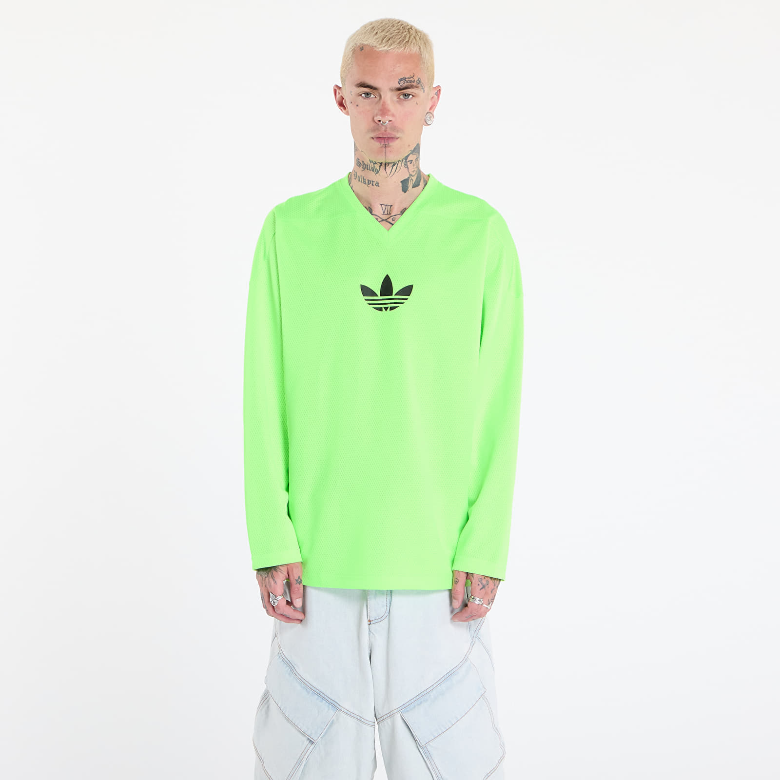 Tricou adidas Adicolor Mesh Long Sleeve Tee Signal Green/ Black L