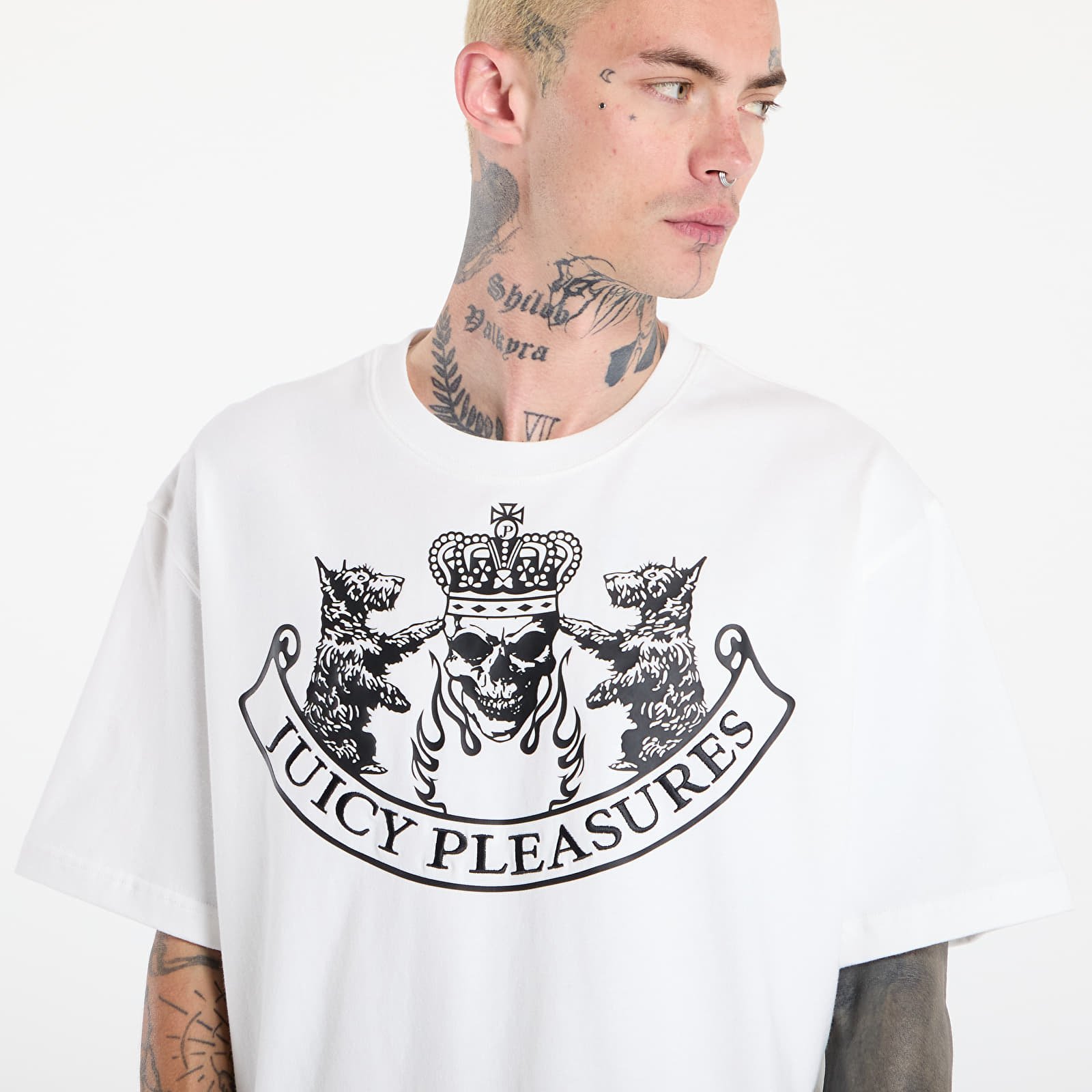 T-shirts PLEASURES Skull Crest Heavyweight Shirt White
