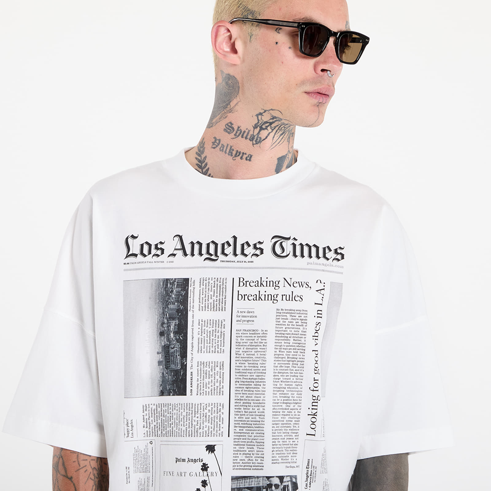   Μπλούζες Palm Angels Paxlatimes_News Over Tee Off White/ Black