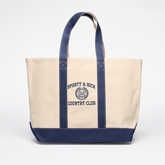Чанта Sporty & Rich Varsity Crest Two Tone Tote Bag UNISEX Natural/ Navy