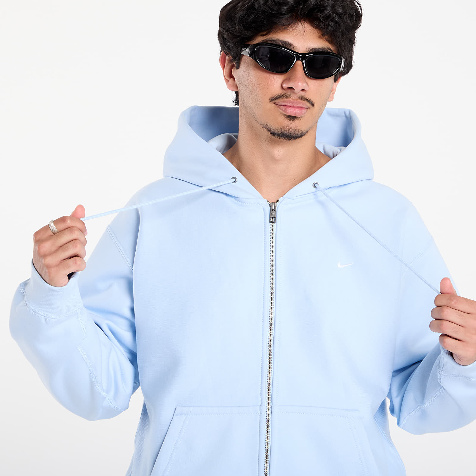 Sweatjacken und Sweatshirts Nike Solo Swoosh Men's Full-Zip Fleece Hoodie Celestine Blue/ Celestine Blue/ White