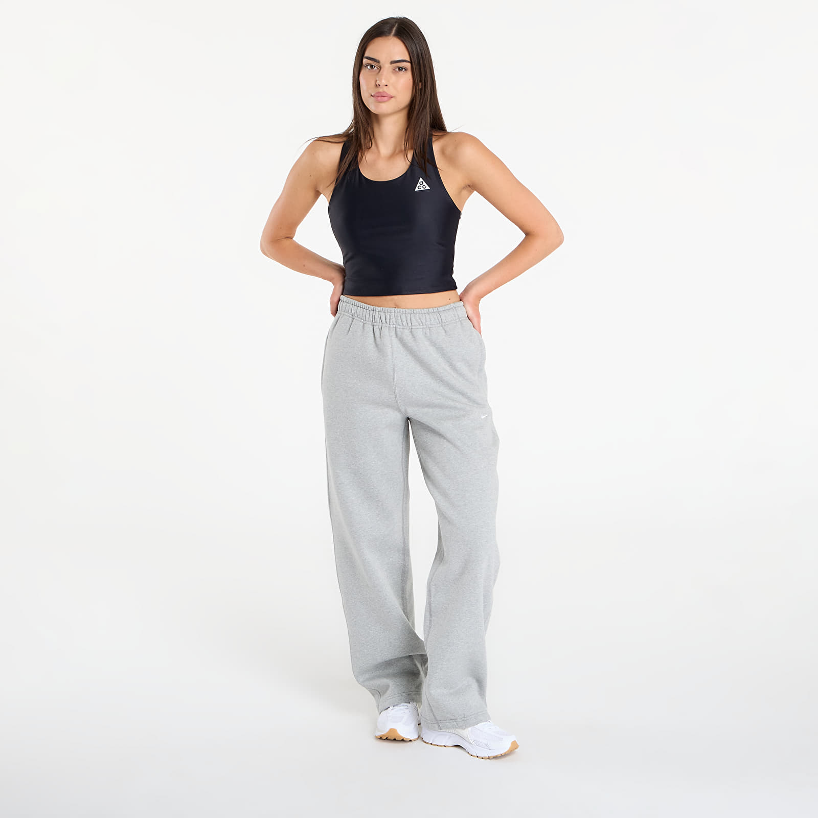 Ανδρικές φόρμες Nike Solo Swoosh Men's Fleece Open-Hem Pants Dk Grey Heather/ Lt Smoke Grey/ White