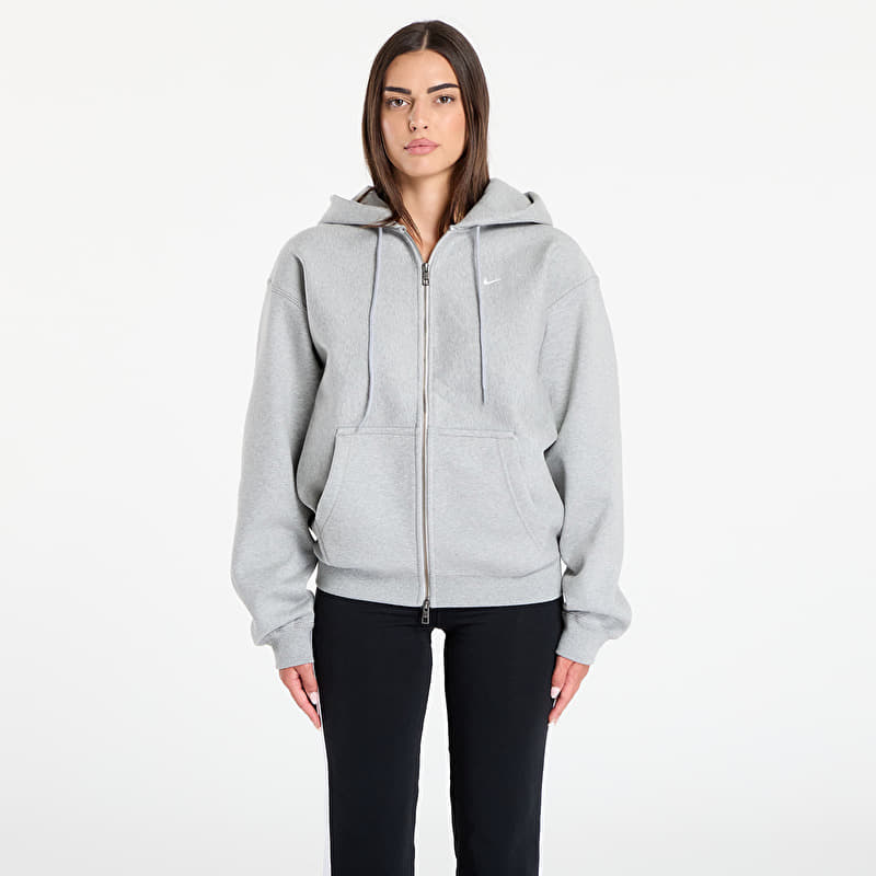 Mikina Nike Solo Swoosh Men's Full-Zip Fleece Hoodie Dk Grey Heather/ Lt Smoke Grey/ White