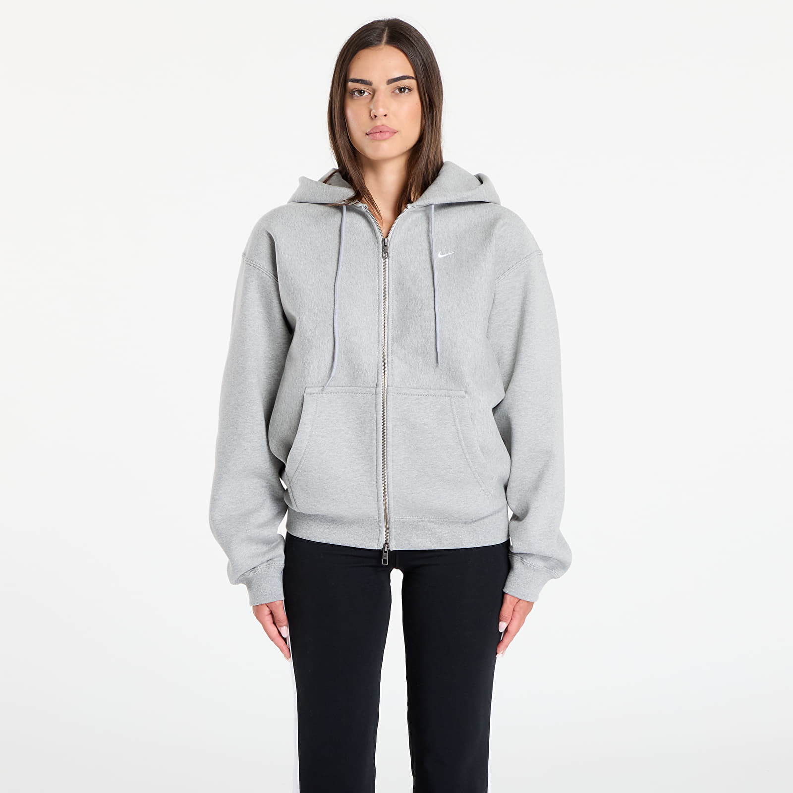 Muške dukserice Nike Solo Swoosh Men's Full-Zip Fleece Hoodie Dk Grey Heather/ Lt Smoke Grey/ White