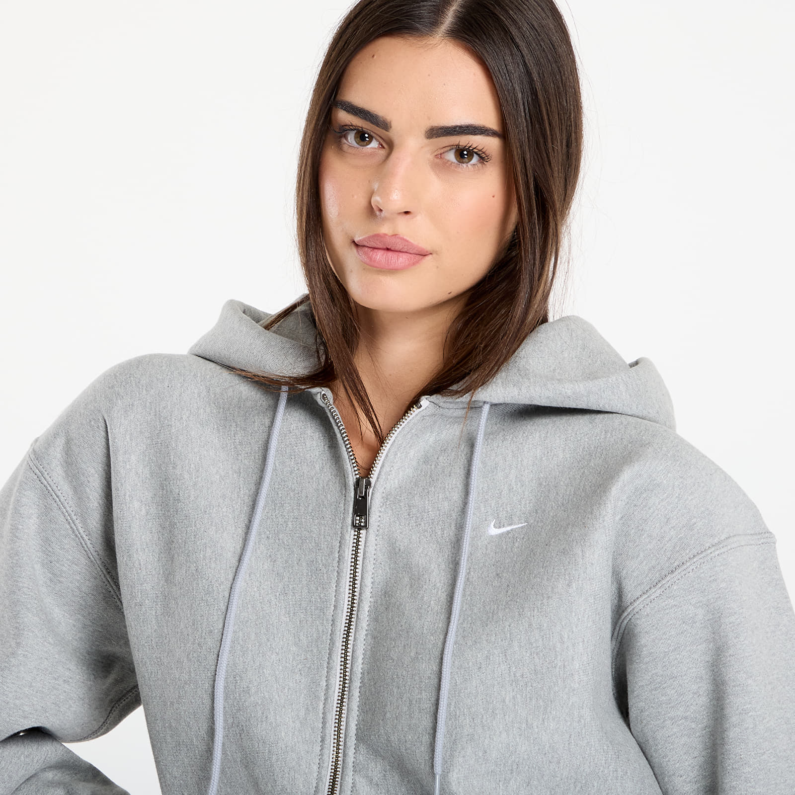 Muške dukserice Nike Solo Swoosh Men's Full-Zip Fleece Hoodie Dk Grey Heather/ Lt Smoke Grey/ White