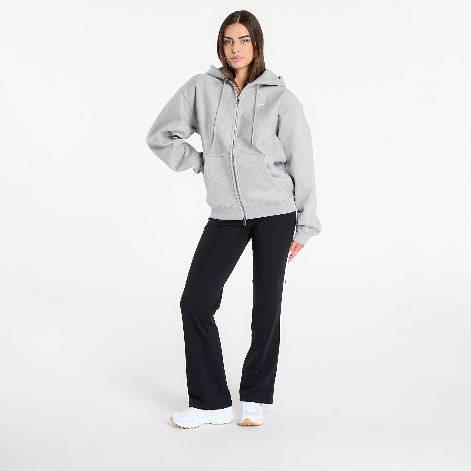 Muške dukserice Nike Solo Swoosh Men's Full-Zip Fleece Hoodie Dk Grey Heather/ Lt Smoke Grey/ White
