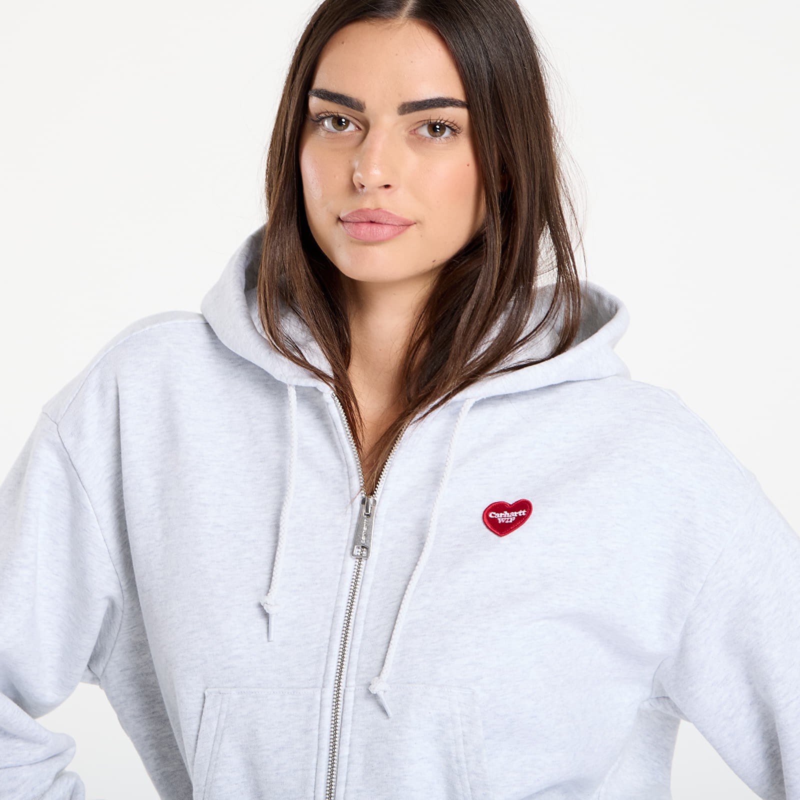 Moteriški džemperiai su gobtuvais Carhartt WIP W' Hooded Heart II Hartt Jacke Ash Heather
