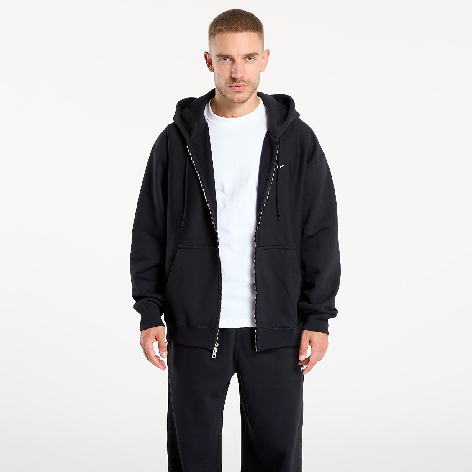 Felpe con cappuccio uomo Nike Solo Swoosh Men's Full-Zip Fleece Hoodie Black/ Black/ White