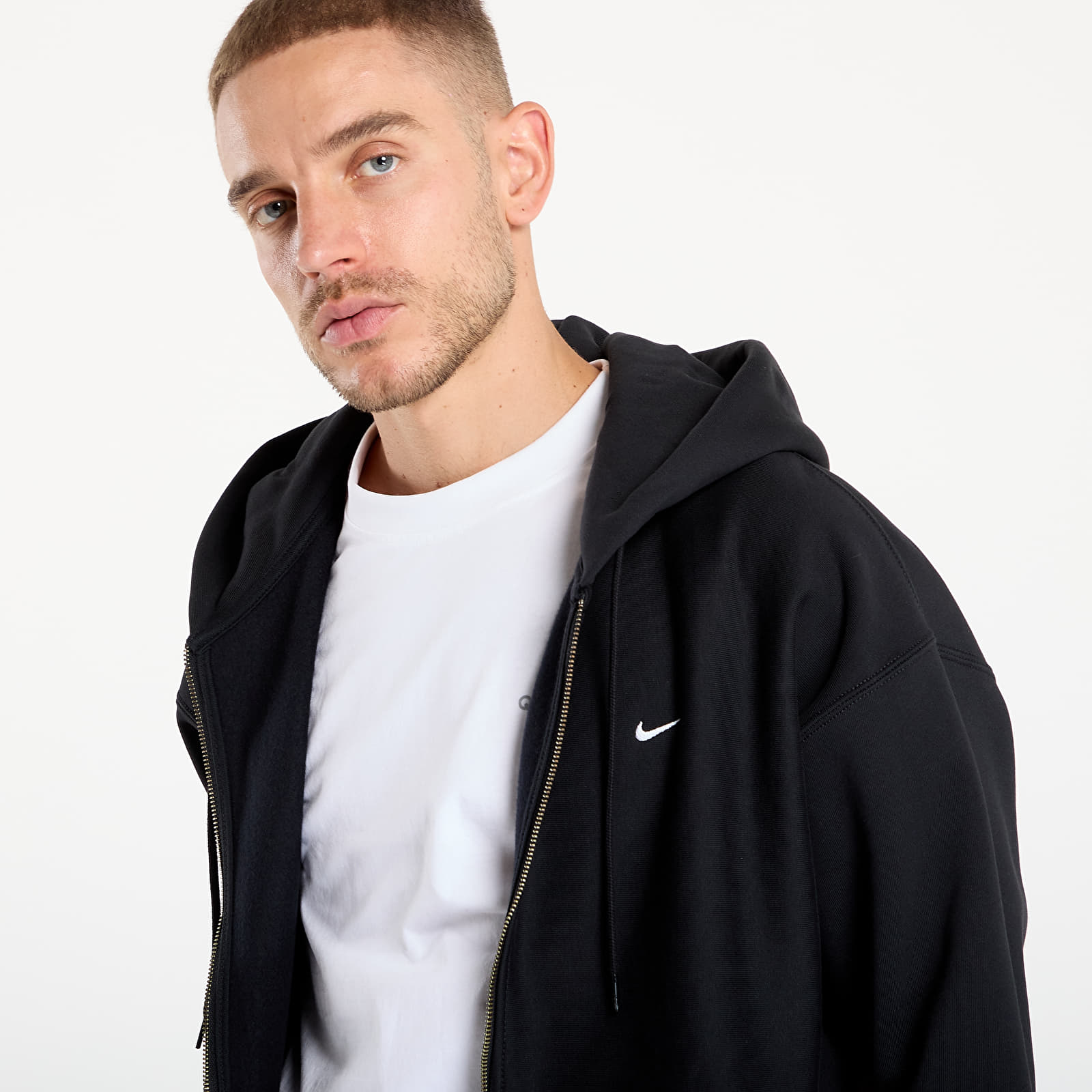 Felpe con cappuccio uomo Nike Solo Swoosh Men's Full-Zip Fleece Hoodie Black/ Black/ White