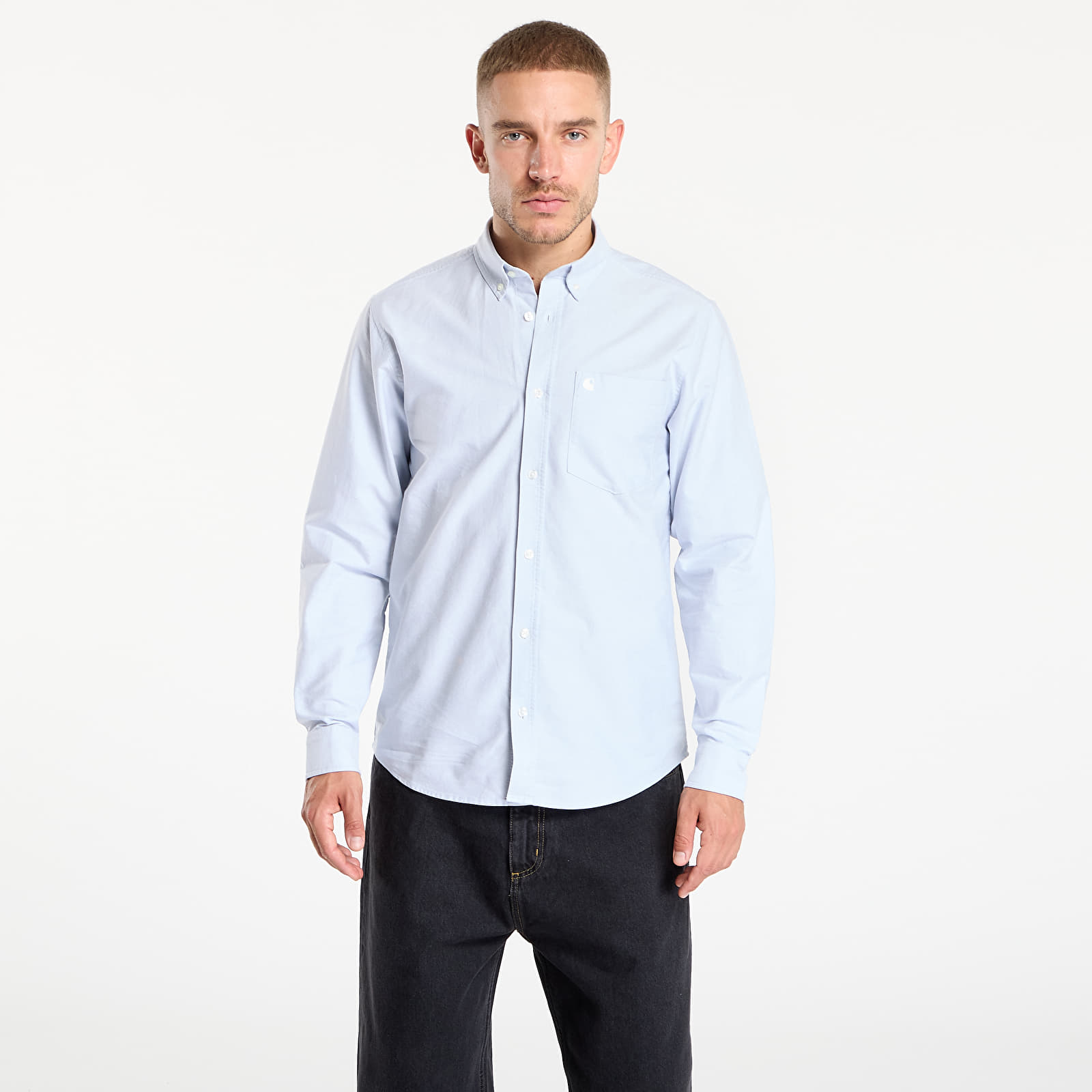 Men's shirts Carhartt WIP L/S C-Logo Shirt Blue Fog/ White
