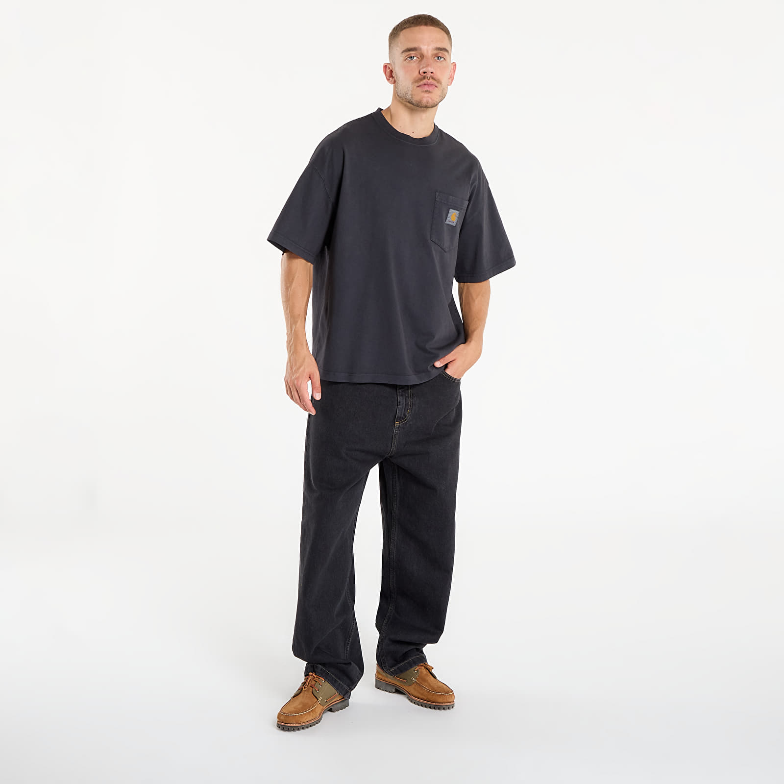 T-shirts til mænd Carhartt WIP S/S Hudson Pocket T-Shirt UNISEX Black Chalk Wash