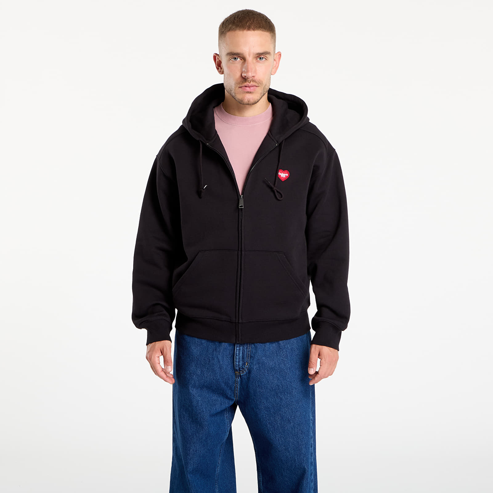 Férfi kapucnis pulcsik Carhartt WIP Hooded Heart II Hartt Sweat Jacket UNISEX Black