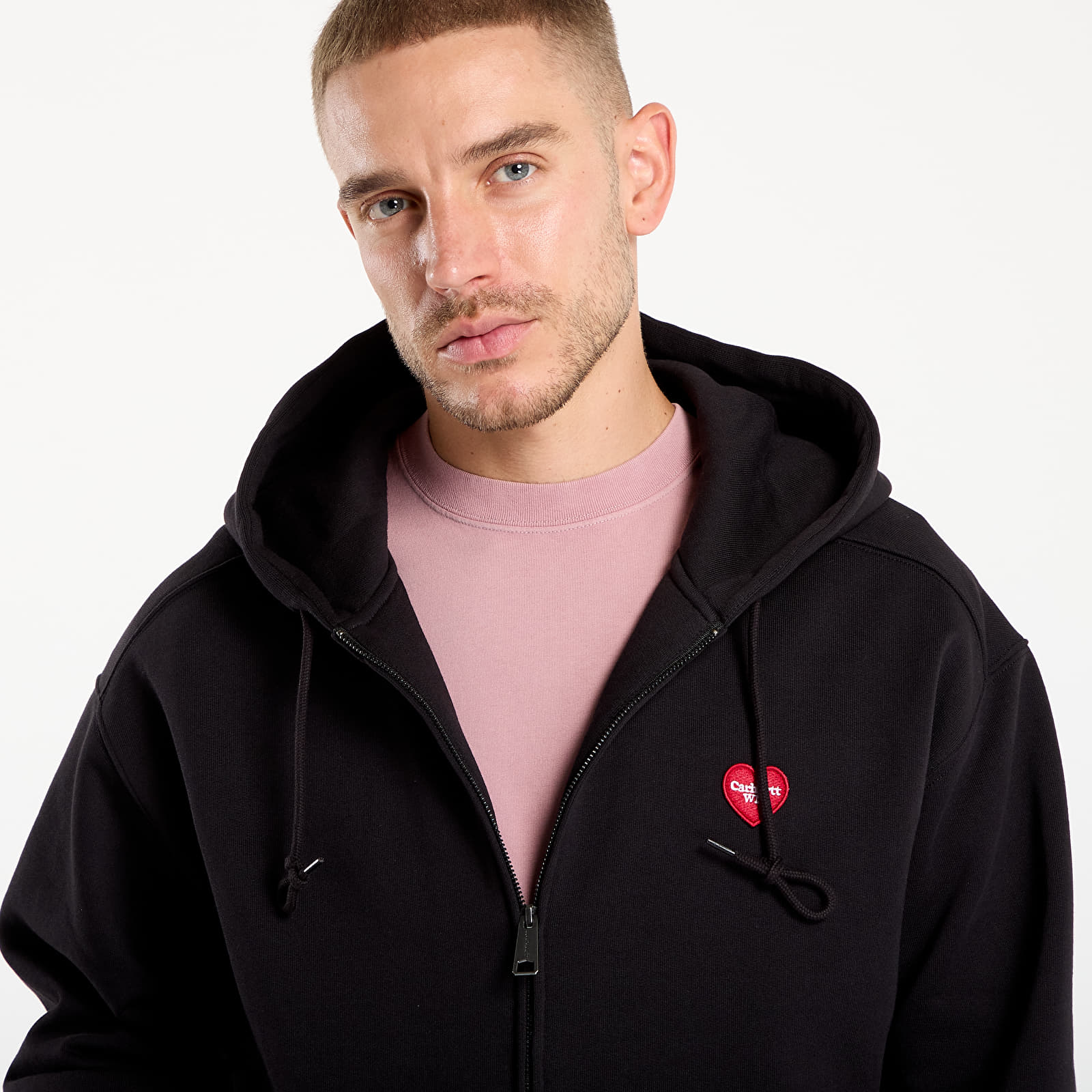 Férfi kapucnis pulcsik Carhartt WIP Hooded Heart II Hartt Sweat Jacket UNISEX Black