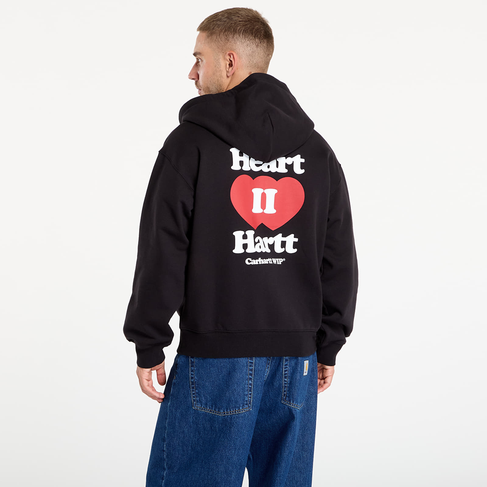 Férfi kapucnis pulcsik Carhartt WIP Hooded Heart II Hartt Sweat Jacket UNISEX Black