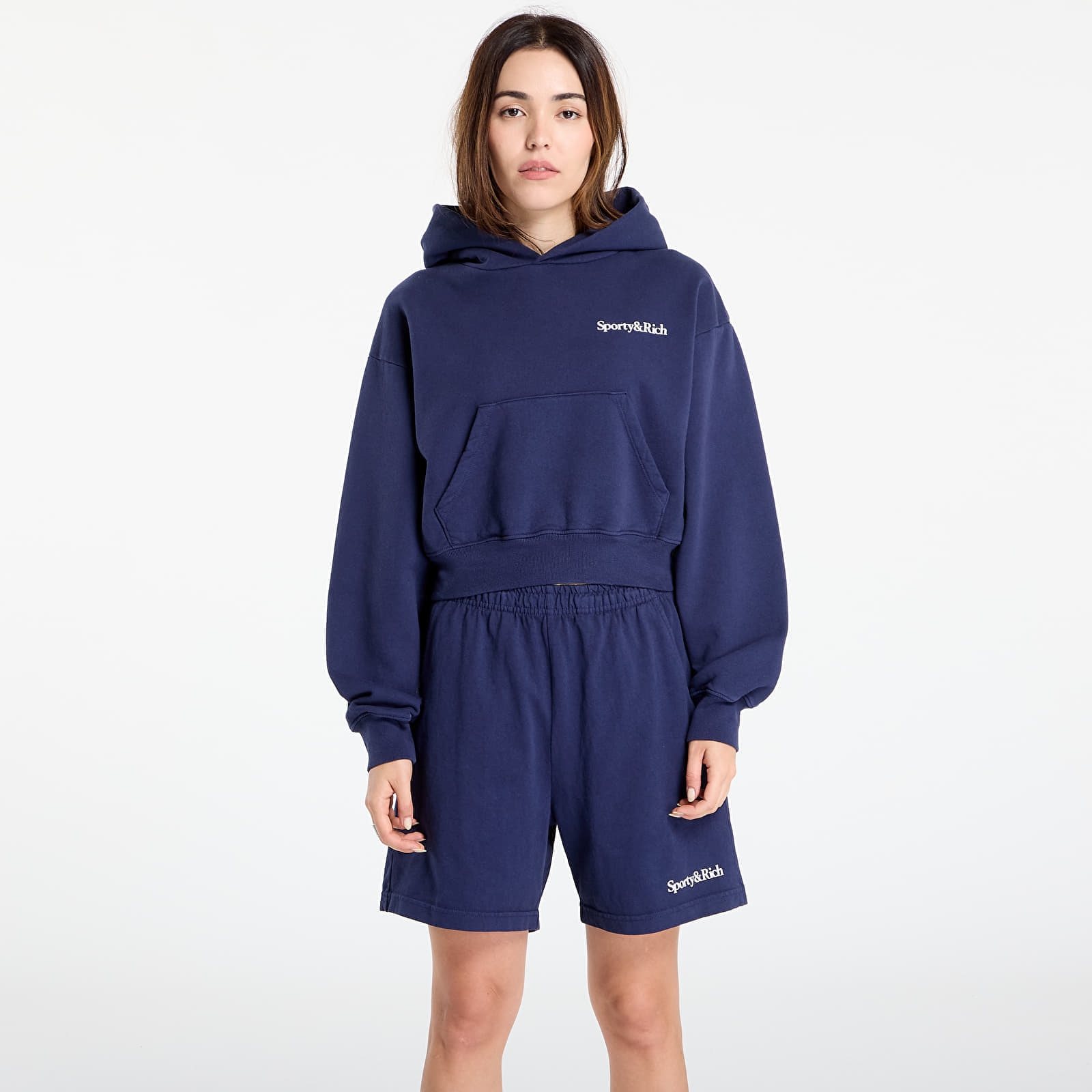 Sweatshirt Sporty & Rich Health is Wealth Cropped Hoodie Dark Navy S