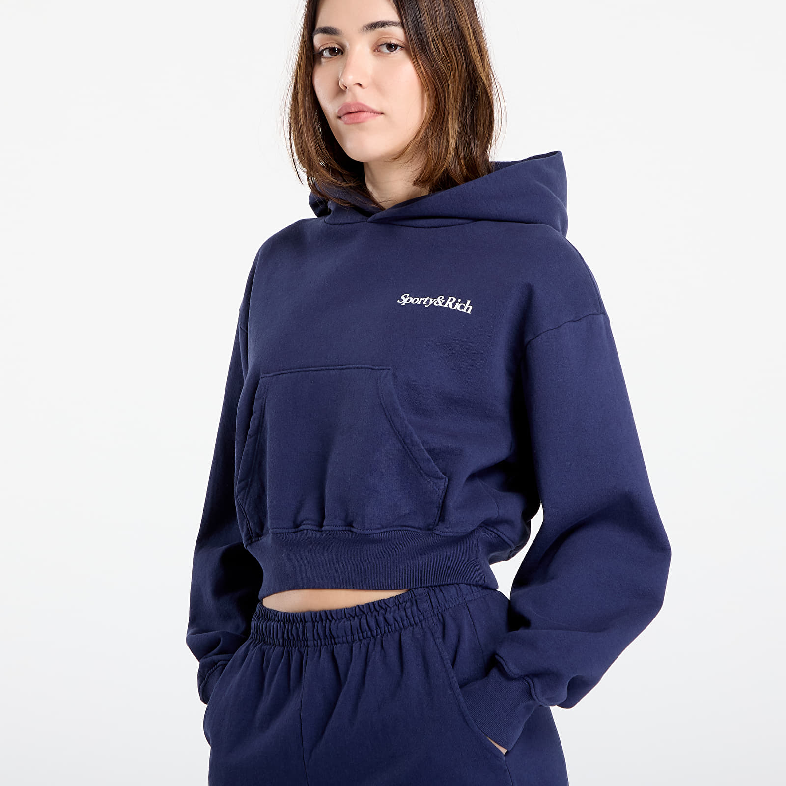 Hanorace Sporty & Rich Health is Wealth Cropped Hoodie Dark Navy