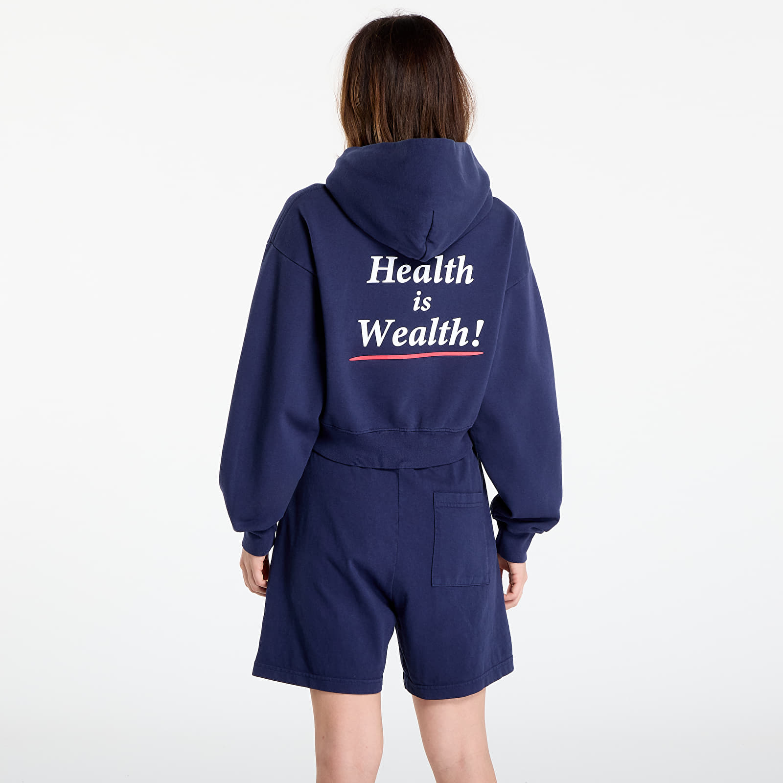 Hanorace Sporty & Rich Health is Wealth Cropped Hoodie Dark Navy