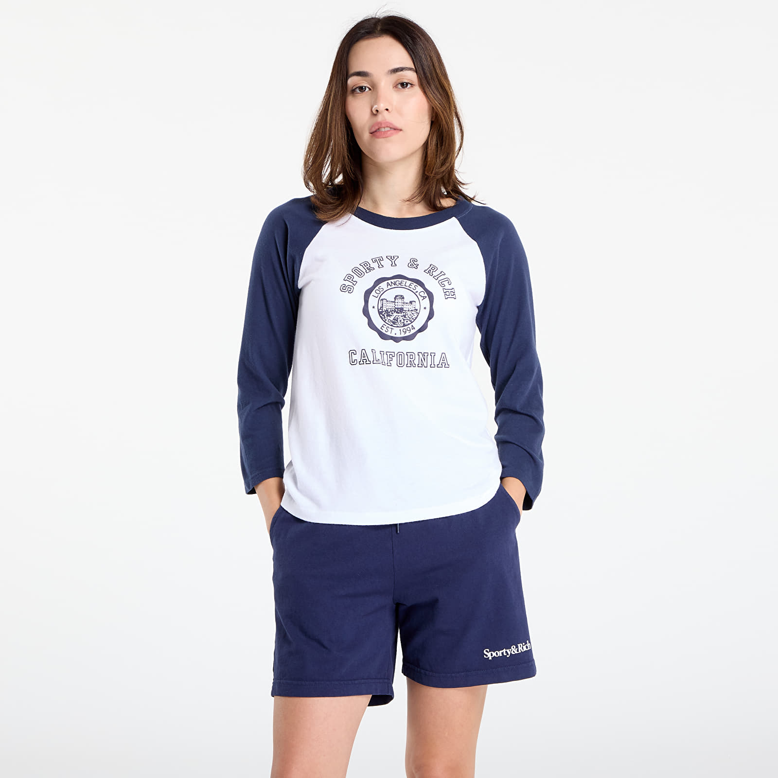Camisetas de mujer Sporty & Rich California Emblem Soft Baseball Tee White/ Dark Navy