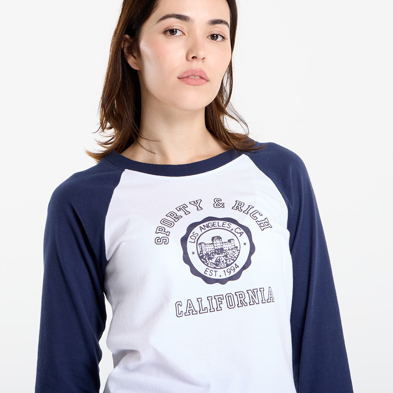 Camisetas de mujer Sporty & Rich California Emblem Soft Baseball Tee White/ Dark Navy
