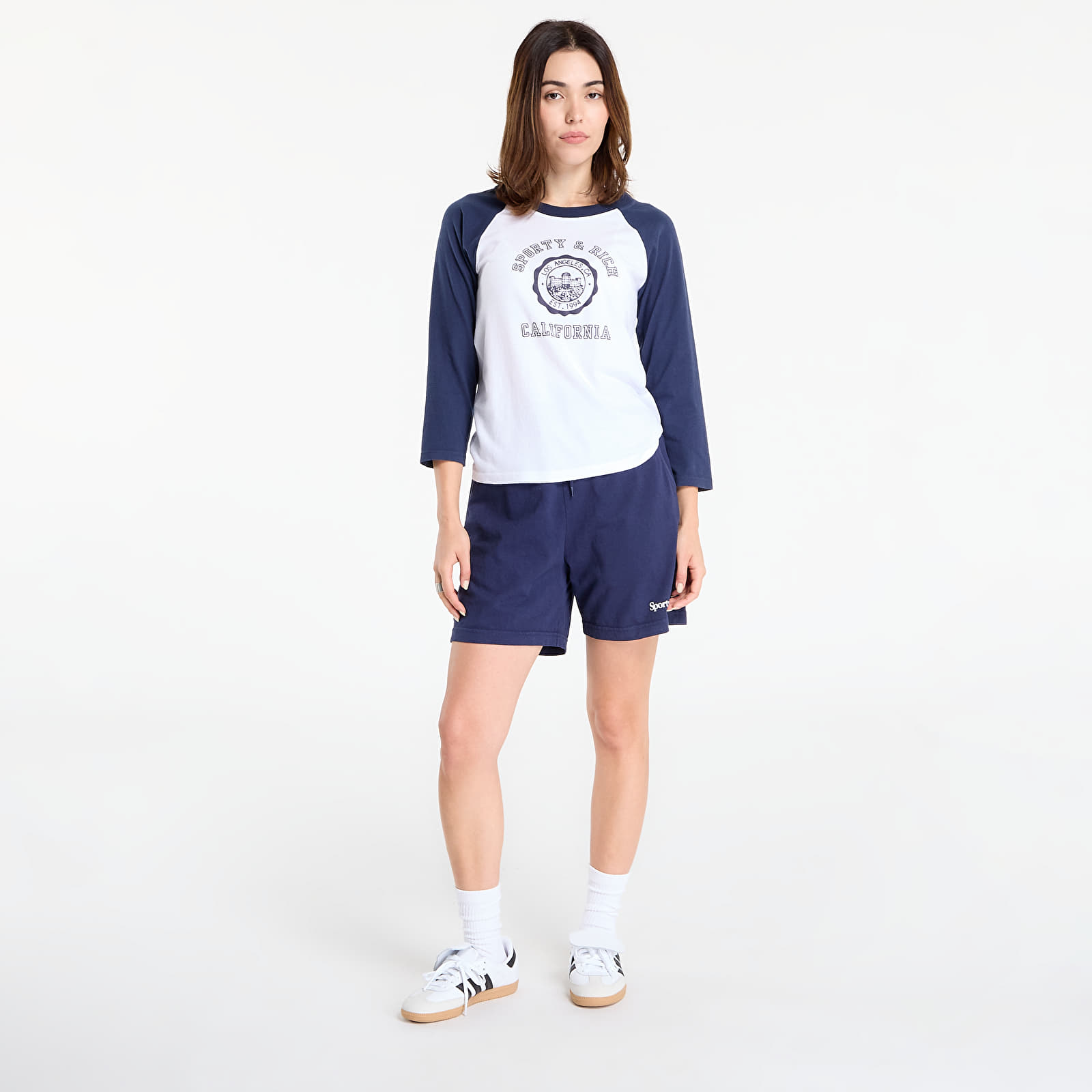 Camisetas de mujer Sporty & Rich California Emblem Soft Baseball Tee White/ Dark Navy