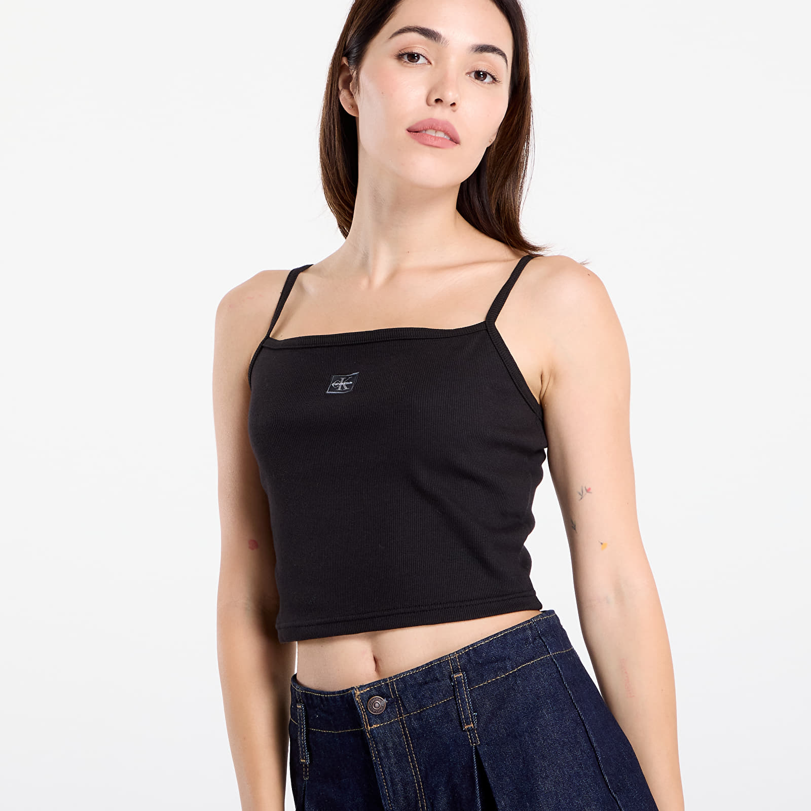 Maiouri pentru femei Calvin Klein Jeans Woven Label Rib Crop Black