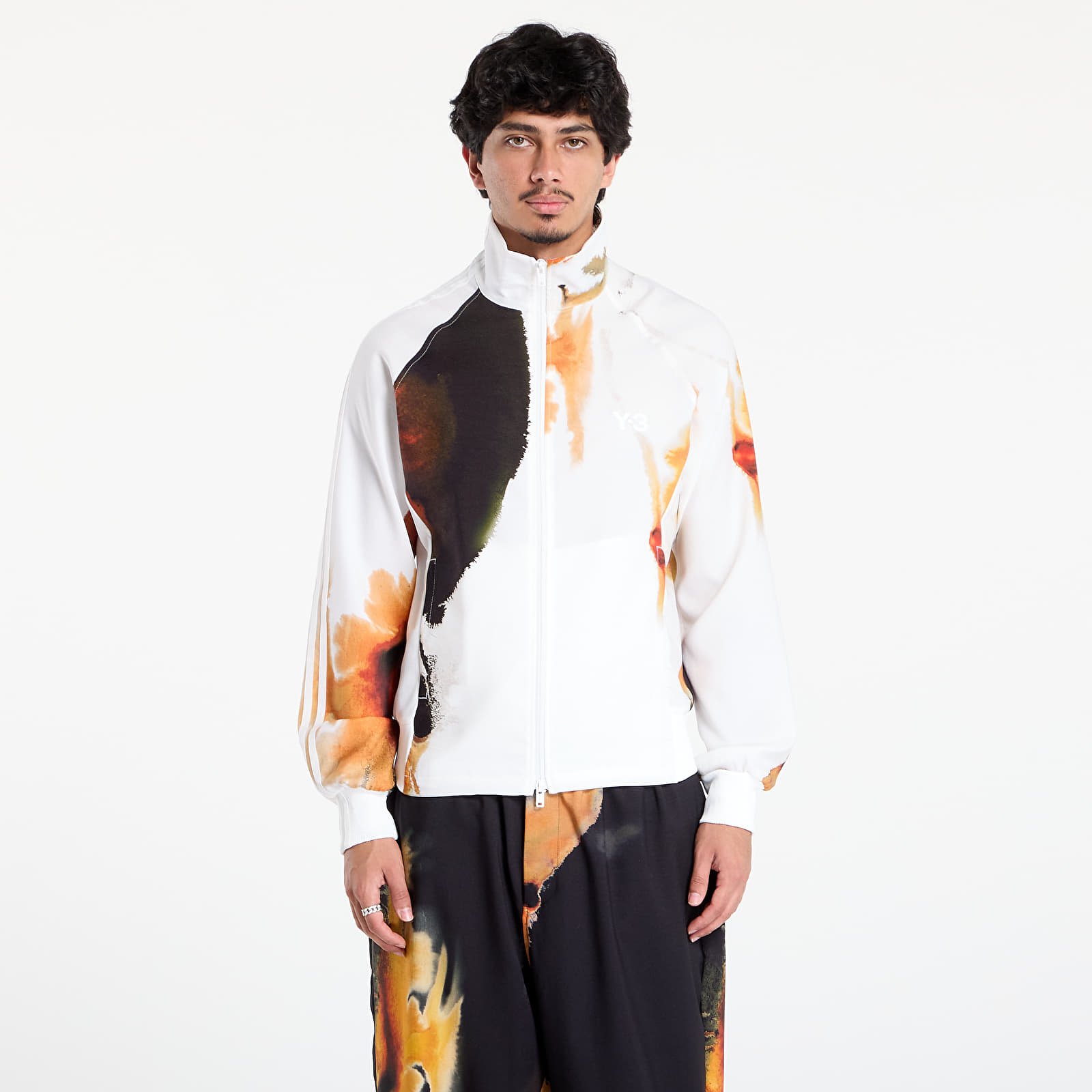 Férfi kapucnis pulcsik Y-3 AOP 3Stripes Track Top Core White